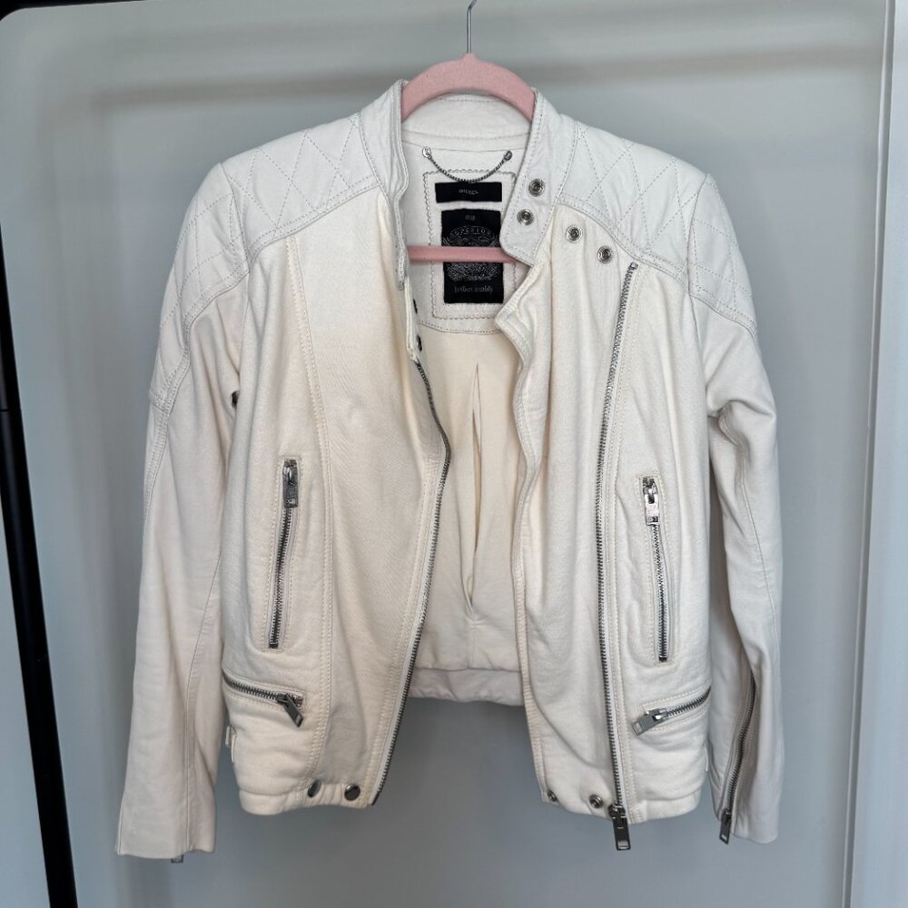 Vintage Diesel White Leather Jacket \ Women's Y2K Sheepskin Leather Moto Jacket